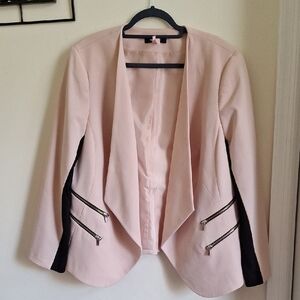 Nine West Blush Pink Blazer with Black Zipper Accents Size 16W